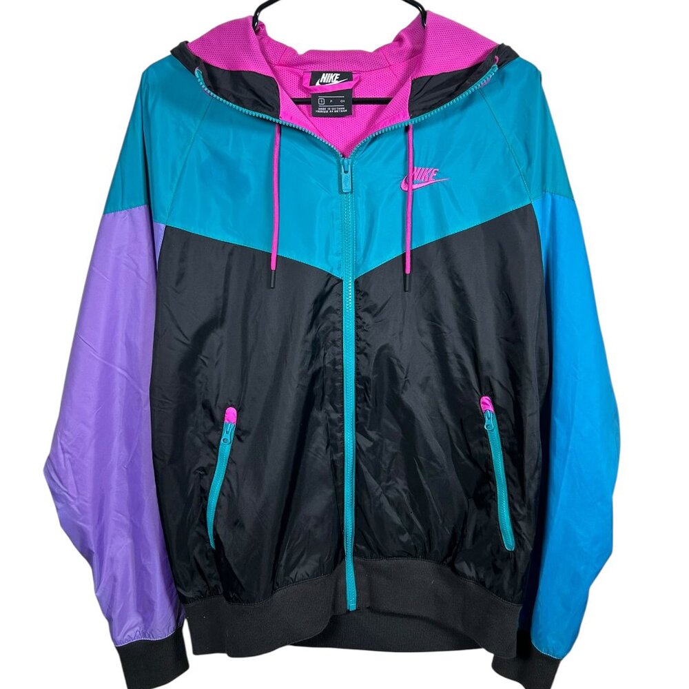 Nike Y2K Windbreaker Jacket Small Teal Purple Pink Hooded Full Zip